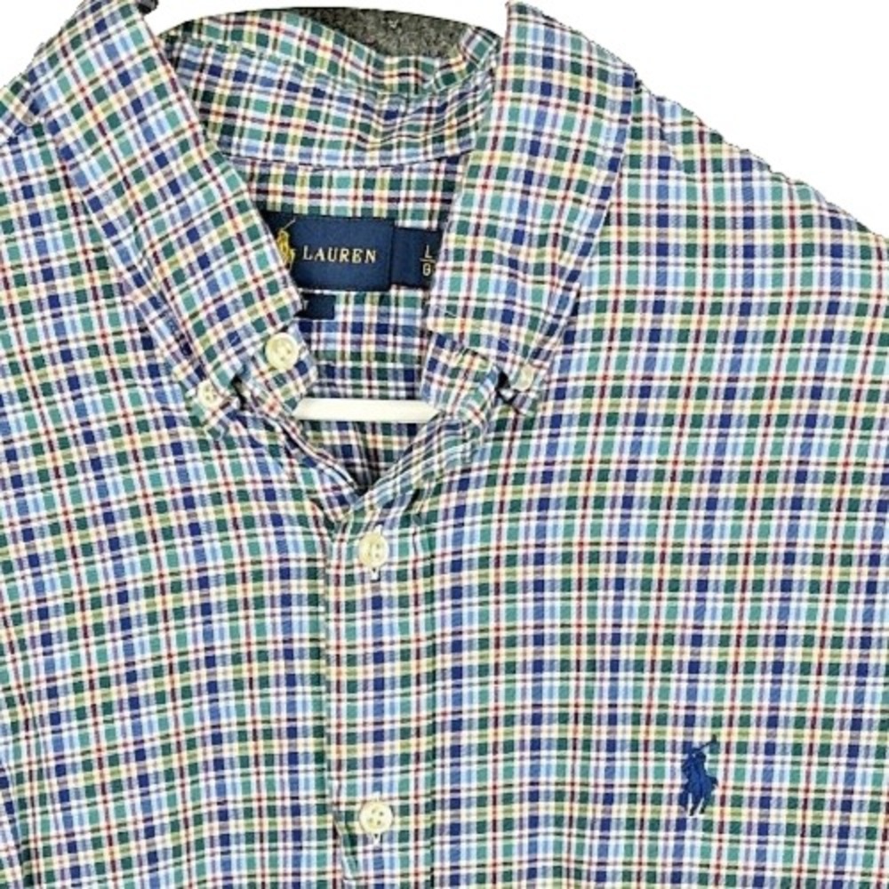 Ralph Lauren Button Down Shirt Mens Large Multicolor Plaid Check Cotton Slim Fit